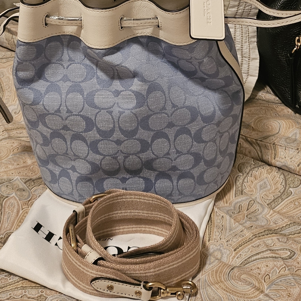 Coach Signature Blue and Cream Shoulder Bag
